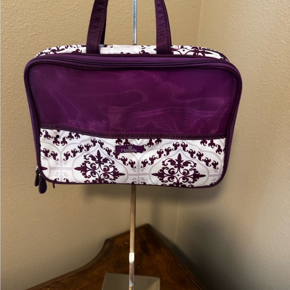 MODELLA Purple and White Cosmetics Organizer/Travel Tote with Two Sections